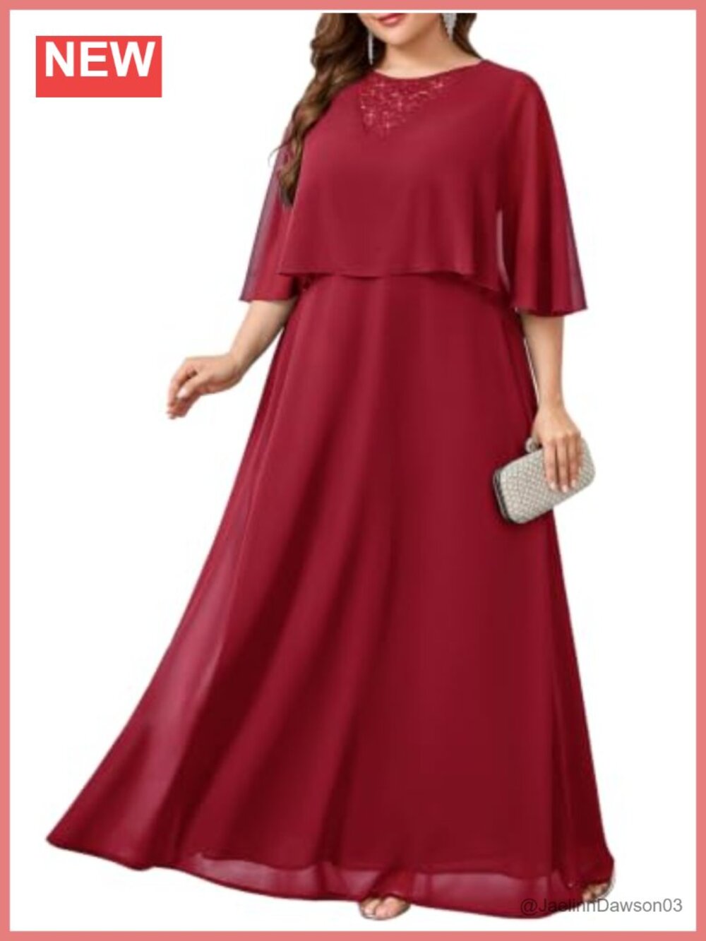 Plus Size Sequin Lace Chiffon Cape Maxi Formal Evening Gown Wedding Guest Prom